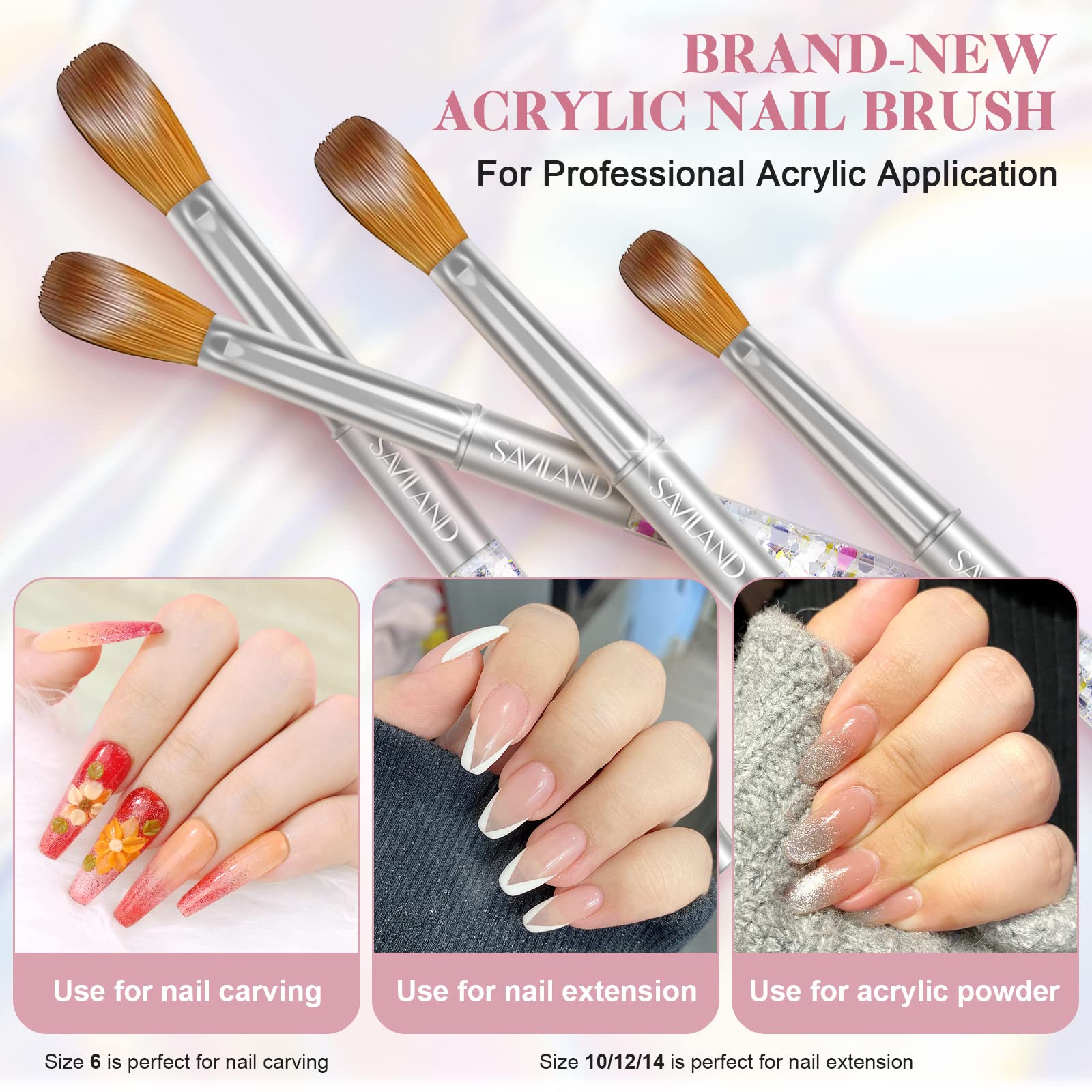 Amazon.com : SAVILAND Kolinsky Acrylic Nail Brush Set: Size 6,10
